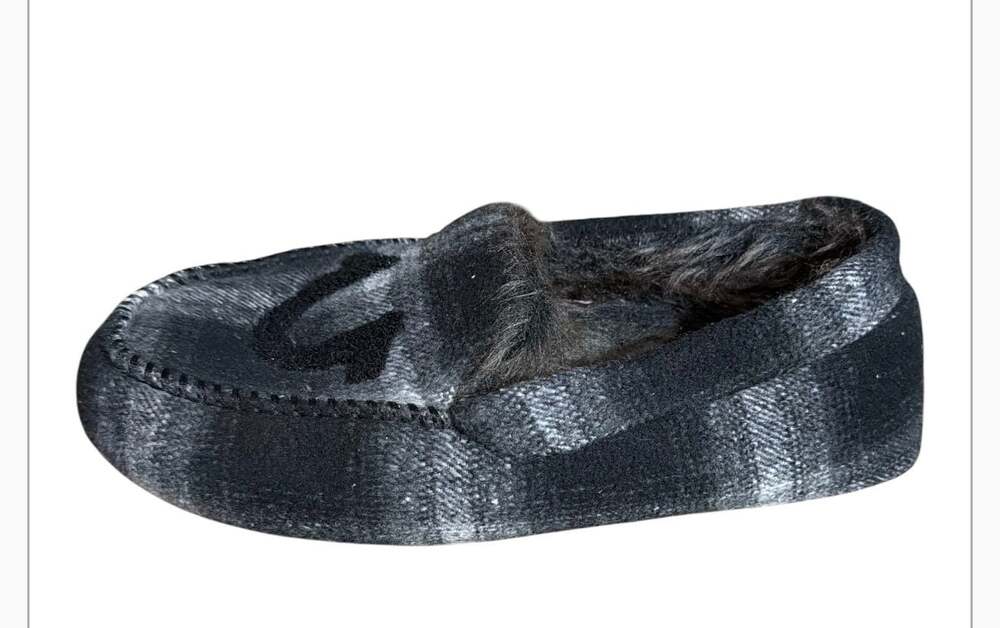 True Religion Men's Plaid Moccasin Slippers with Logo